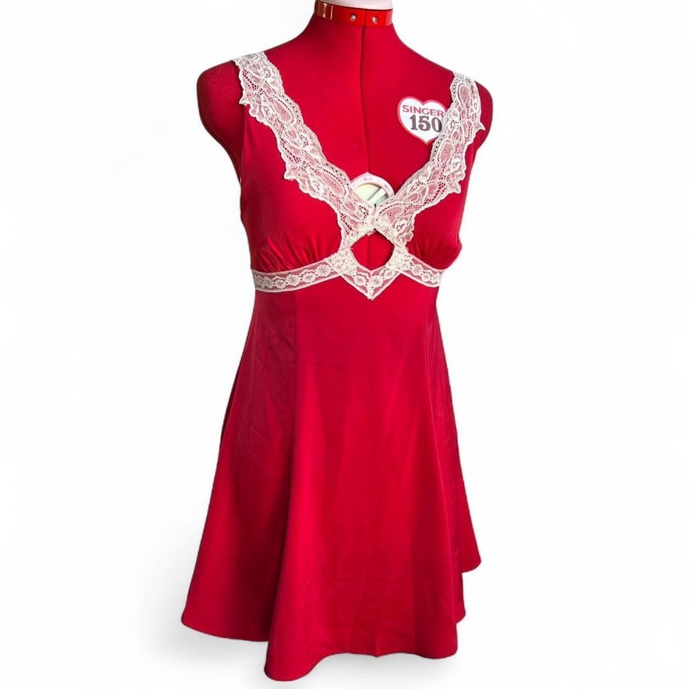 Red lace babydoll skater dress size xxs nwt